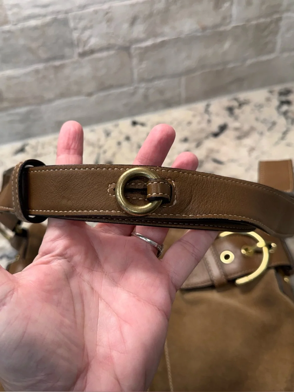 Coach EUC Vintage Tan Suede Soho Shoulder Bag w/Leather Trim